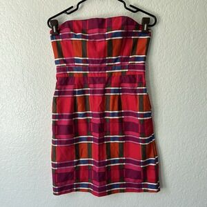 Banana Republic Mini Dress Size 6 Petite Plaid Strapless Y2K Preppy Pockets